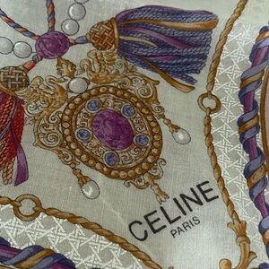Vintage Celine small scarf handkerchief neck hair tie square cotton print
